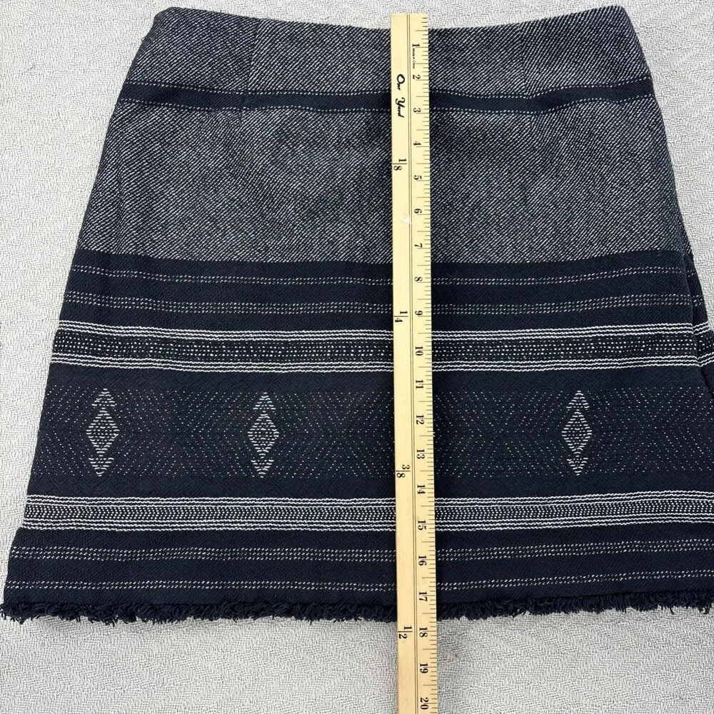 Loft Blanket Jacquard Wrap Skirt Navy Women 6 Aztec Raw Hem Boho Neutral Coastal